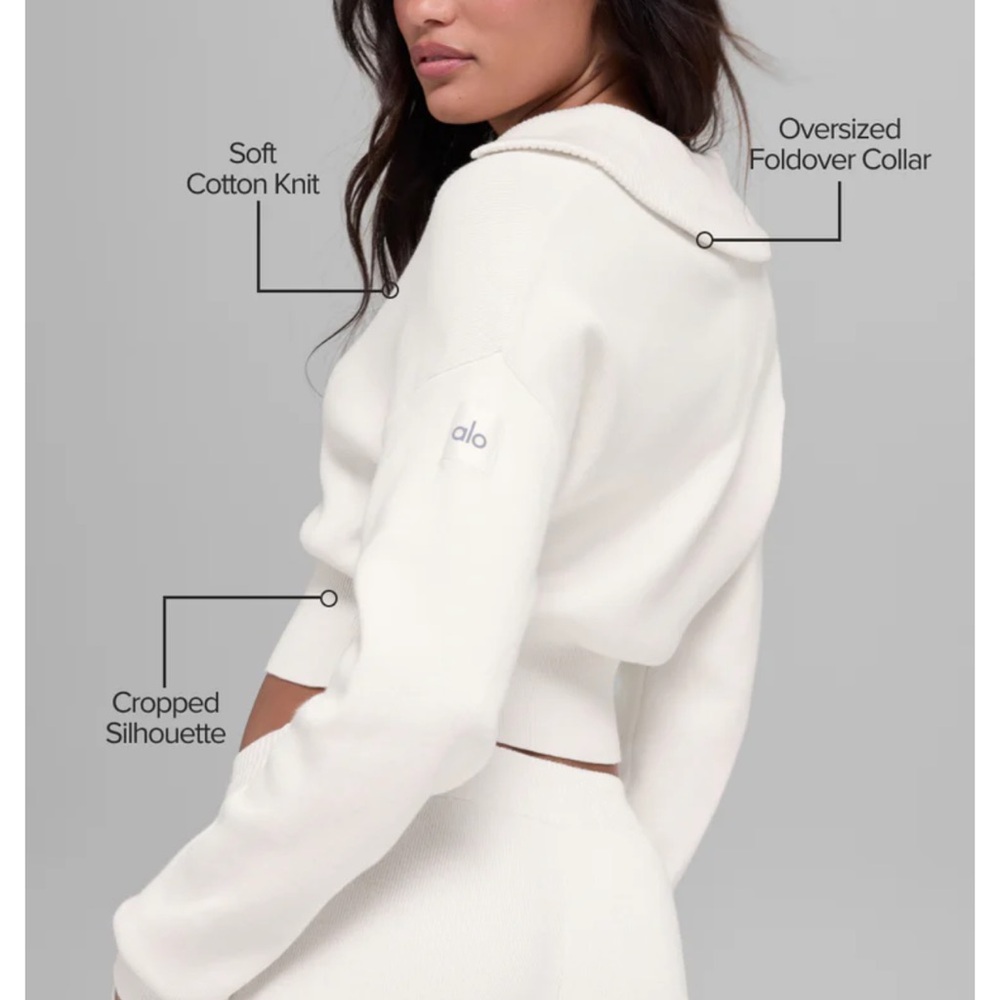 Alo Scholar Knit Cropped Full Zip Jacket - Picture 2 of 12